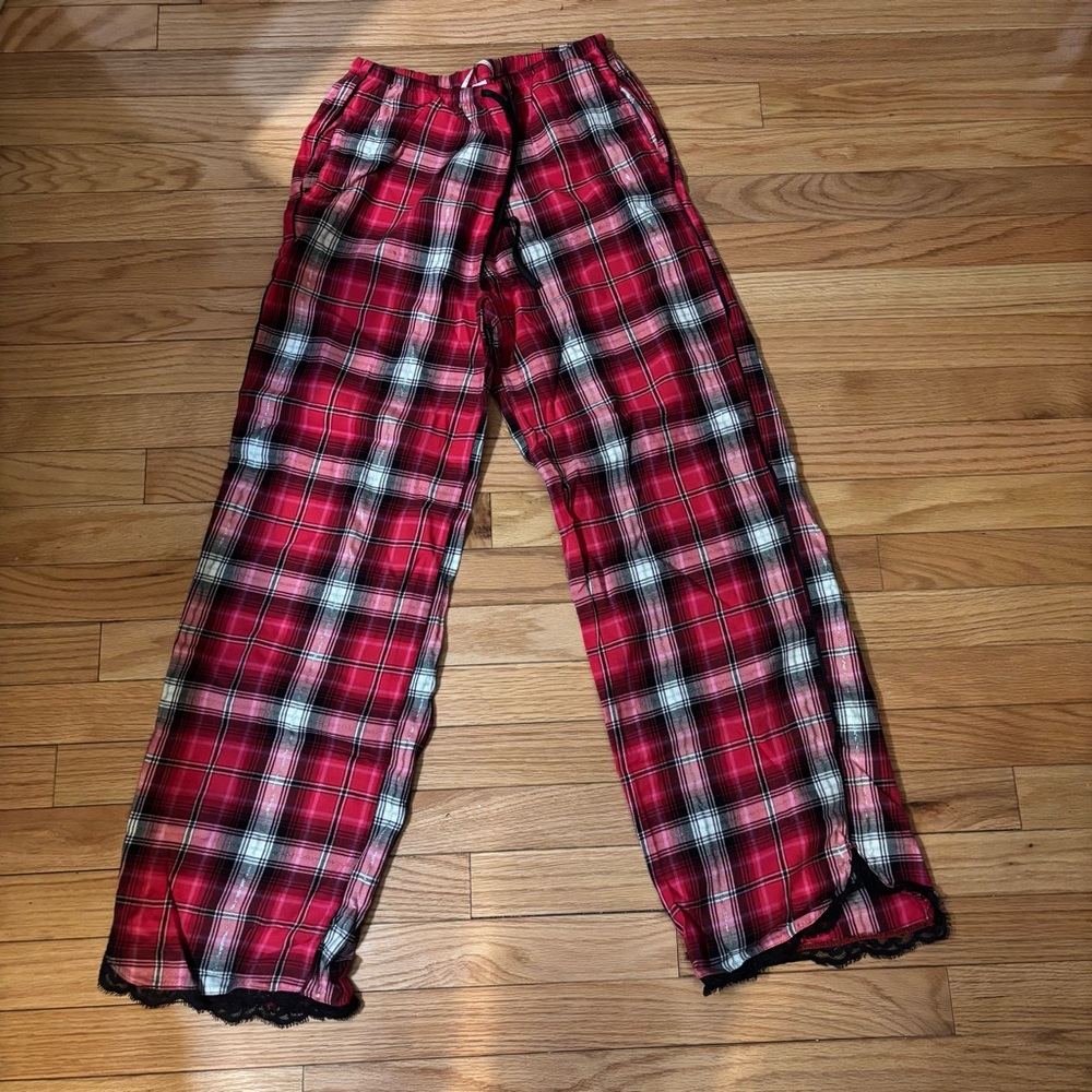 Victoria Secret Red Plaid Pajama Pants with Lace Detail - Size XS